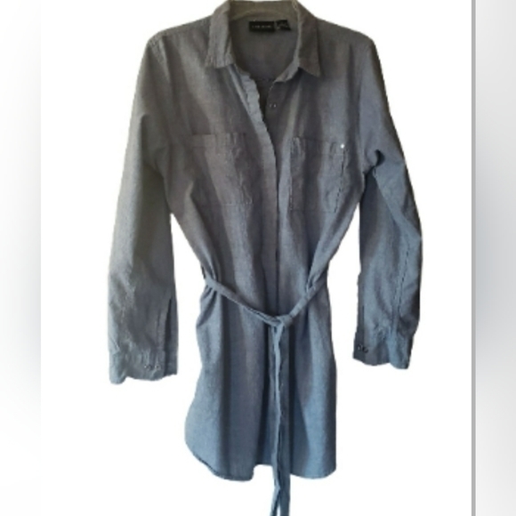 𝅺JAQULINE Denim Look Shirt Dress/Tunic‎ Pocket Front Long Sleeve Womens Size XL - Picture 2 of 12